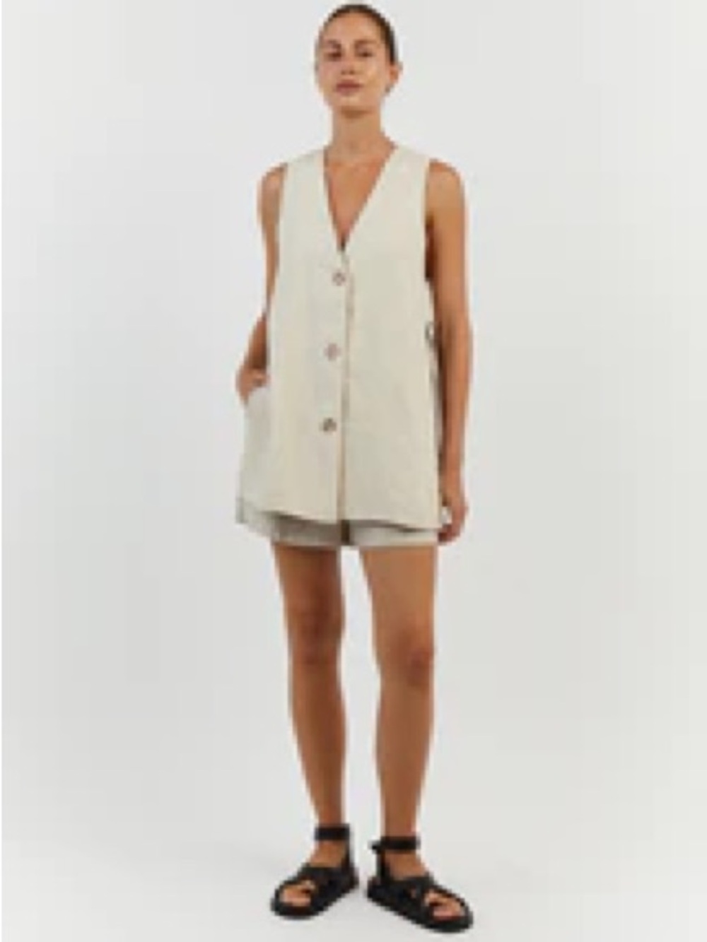 DISSH Natural Beige Linen Sleeveless Vest - Size 12 - Picture 7 of 7